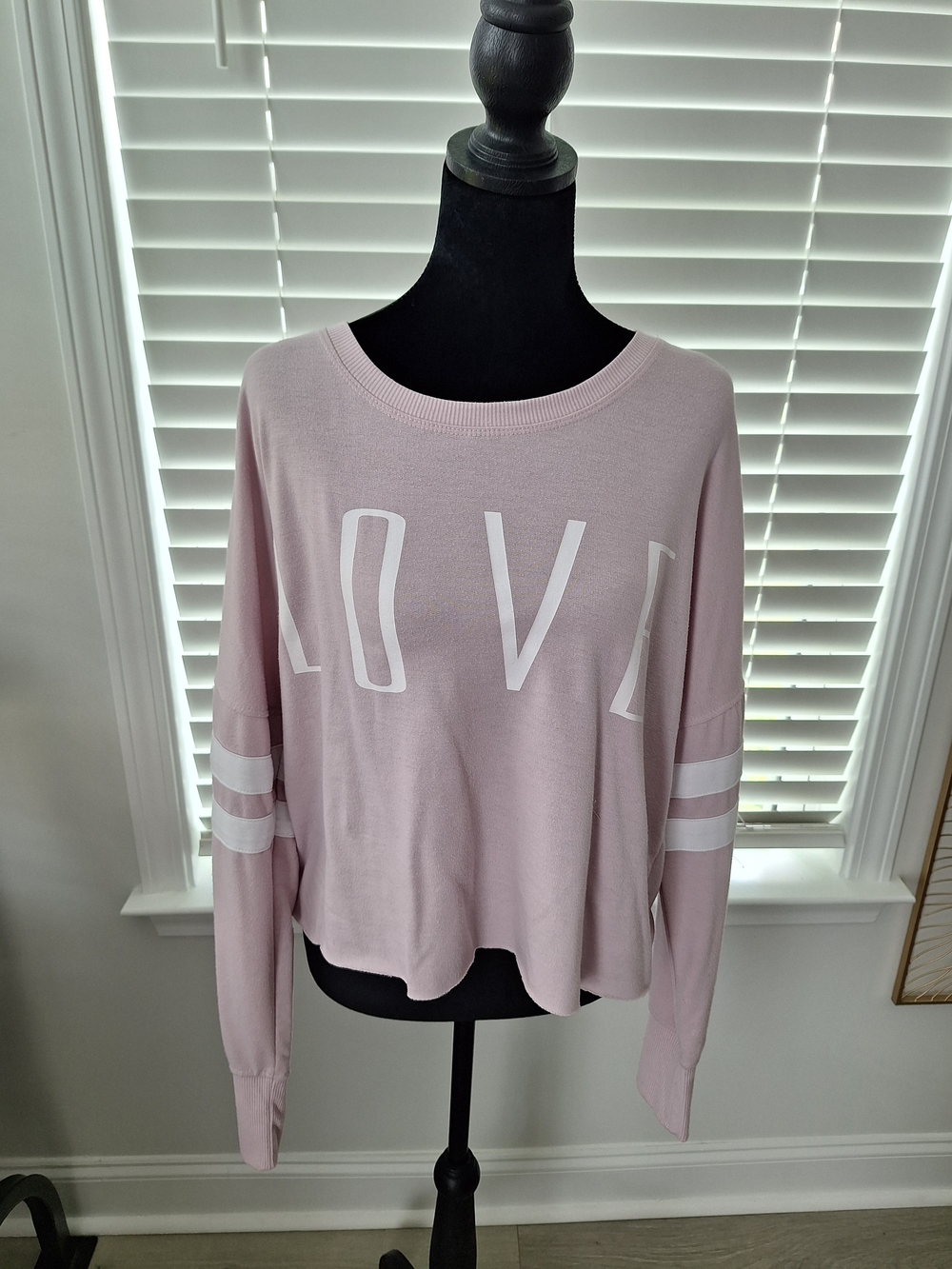 Material Girl Light Pink 'LOVE' Long-Sleeve Pullover with Sleeve Stripes